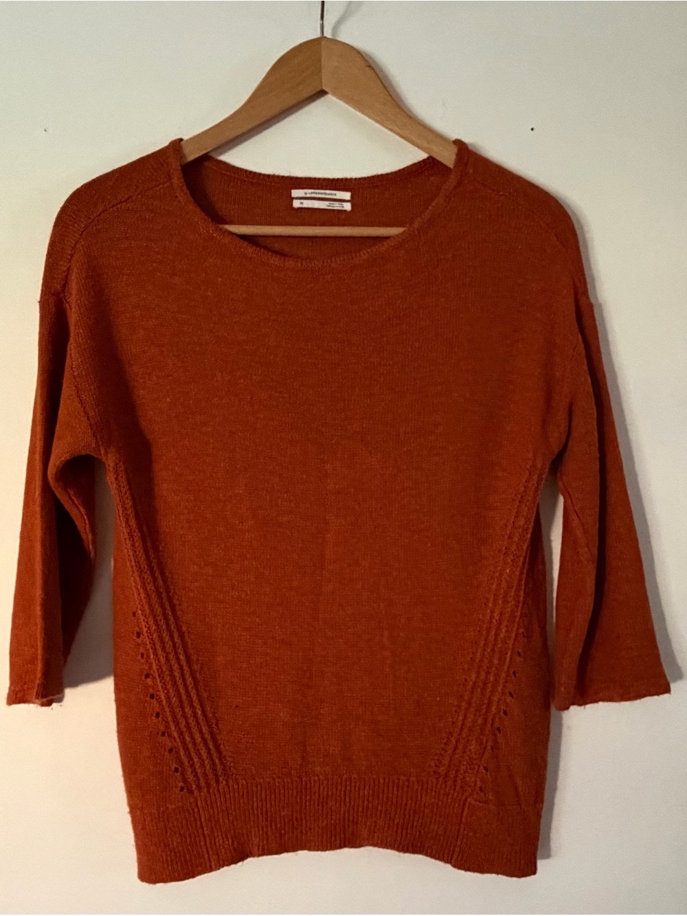 Anthropologie Linen Blend Pointelle Sweater XS Rust Orange